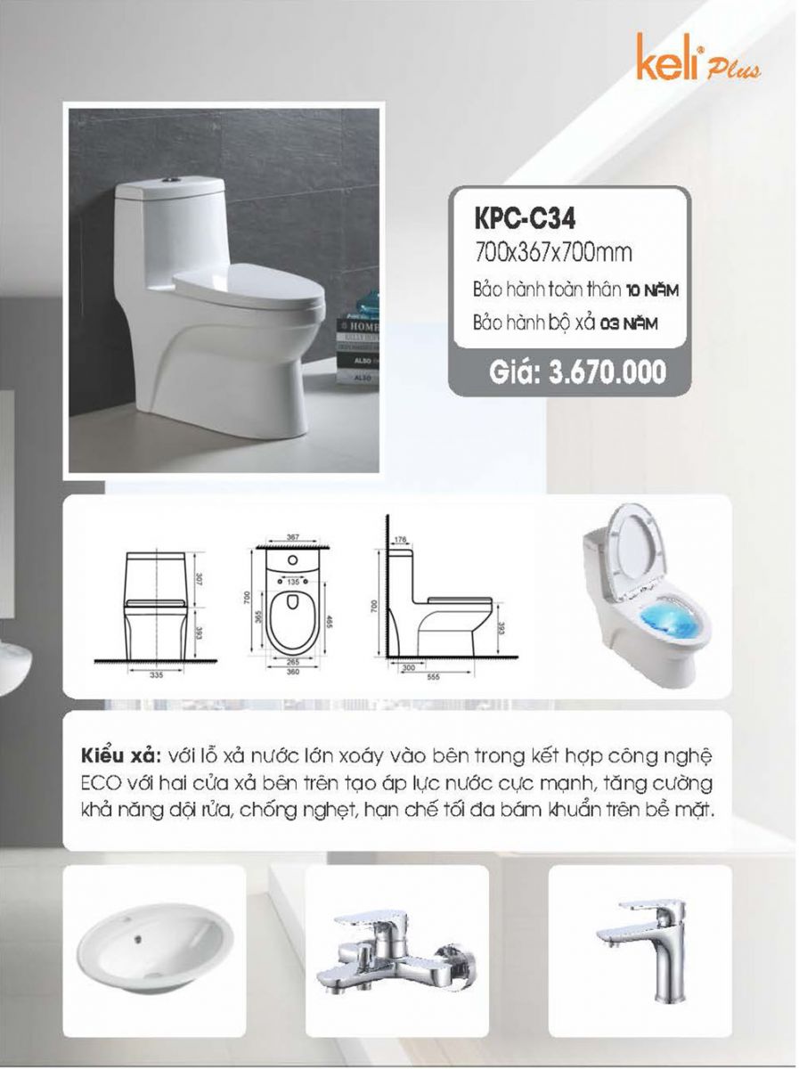 Ban cau mot khoi Keli KPC-C34