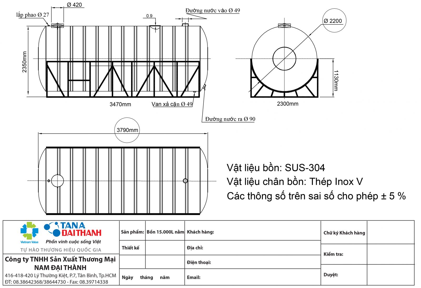 Ban ve bon nuoc inox cong nghiep 15000 lit nam ngang