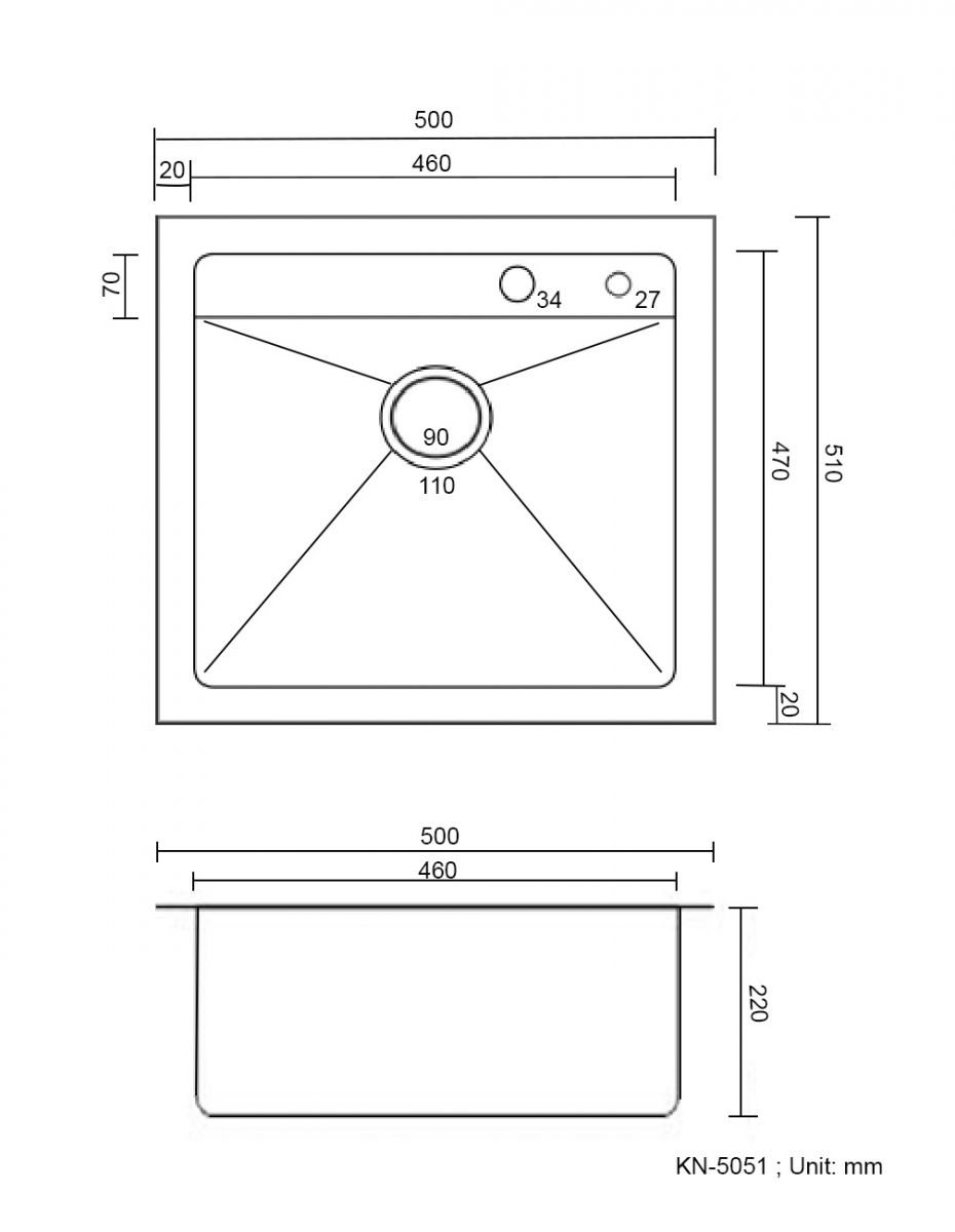 Thong so ky thuat chau rua bat inox cao cap KN5051