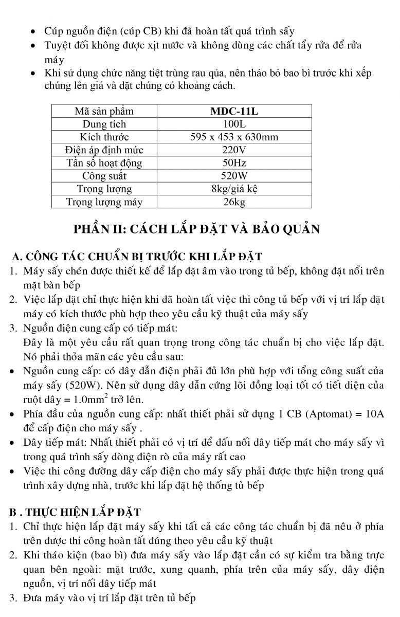 Huong dan su dung may say chen MDC-11L